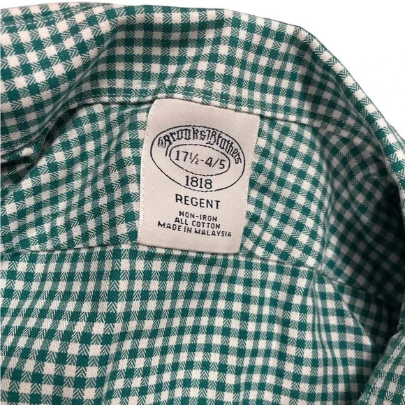Brooks Brothers Regent Regular Fit Gingham Green Size 17 1/5-4/5 - Picture 9 of 11